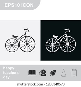 Old bicycle flat black and white vector icon.
