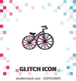 Old bicycle  glitch effect vector icon.