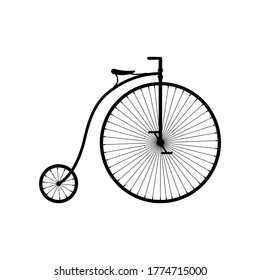 Old bicycle icon isolated on white background, Retro Penny farthing bike. High wheel vintage bicycle, Vector illustartion