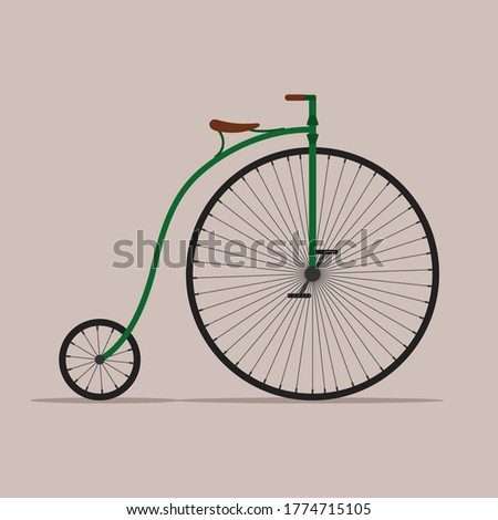 Old bicycle isolated on background, Retro Penny farthing bike. High wheel vintage bicycle, Vector illustartion