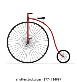 Old bicycle isolated on white background, Retro Penny farthing bike. High wheel vintage bicycle, Vector illustartion