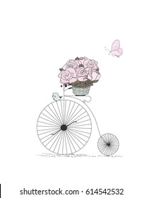 old bicycle with roses,vector illustration