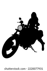 Old big bike and beautiful woman white background