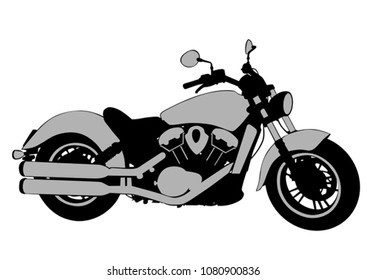 Old big bike and driver on white background