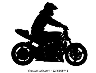 Old big bike and man on white background