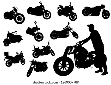 Old big bike and man white background