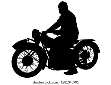 Old big bike and man white background
