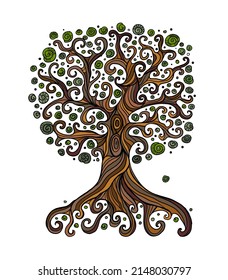 Old big family tree with roots. Isolated on white background. Concept Art for your design. Design interior ideas.