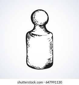 Old big load gray iron kettlebell gram set isolated on white backdrop. Freehand linear black ink hand drawn logo picture sketchy in retro scribble style pen on paper. Closeup view with space for text