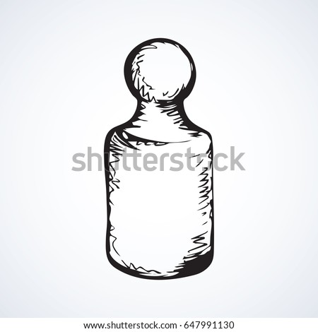 Old big load gray iron kettlebell gram set isolated on white backdrop. Freehand linear black ink hand drawn logo picture sketchy in retro scribble style pen on paper. Closeup view with space for text