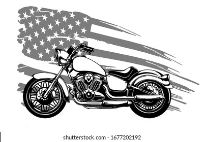 Old bike  and retro motorcycle on american flag vector