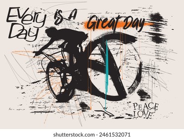 old bike riding poster, graffiti slogan print with neon spray, Urban typography street art graffiti slogan print with spray effect, art grunge graphic tee, t shirt graphics print for graphic tee
