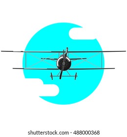 Old biplane in round frame as emblem, sign or logo