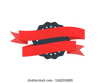 Old black badge with red tape isolated on white