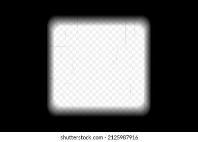 Old black cinematic frame with transparent background. Antique filmstrip slide template in realistic style. Vector illustration.