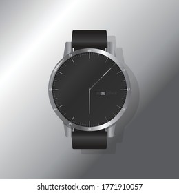 Old black classic watch with silver frame and black strap