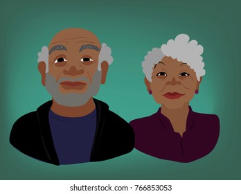 Old Black Couple Portrait Vector Character Illustration