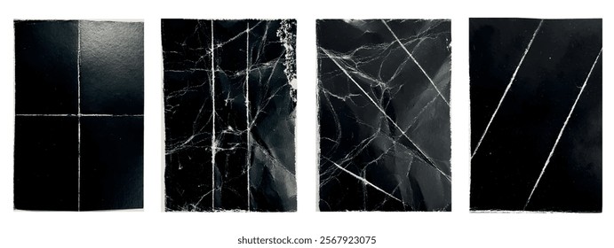 Old Black Empty Ripped Folded Torn Cardboard. Abstract dark backgrounds collection with wrinkled cardboard texture