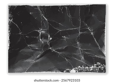 Old Black Empty Ripped Folded Torn Cardboard. Abstract dark backgrounds collection with wrinkled cardboard texture