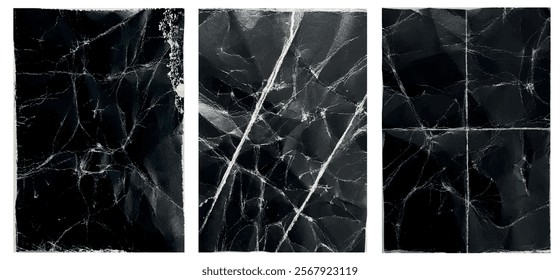 Old Black Empty Ripped Folded Torn Cardboard. Abstract dark backgrounds collection with wrinkled cardboard texture