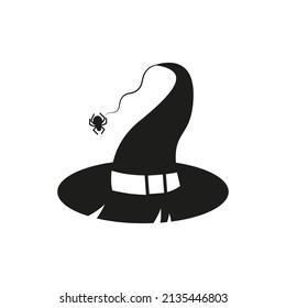 Old black hat. Isolated Witch hat. Design element for Halloween. Halloween witch hat vector icon isolated on white background