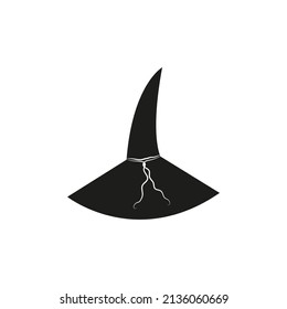Old black hat. Isolated Witch hat. Design element for Halloween. Halloween witch hat vector icon isolated on white background