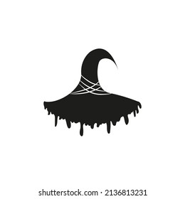 Old black hat. Isolated Witch hat. Design element for Halloween. Halloween witch hat vector icon isolated on white background