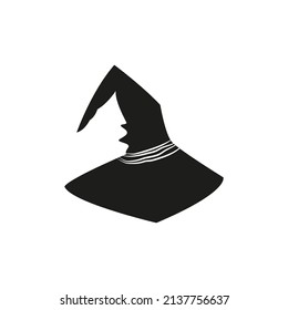 Old black hat. Isolated Witch hat. Design element for Halloween. Halloween witch hat vector icon isolated on white background
