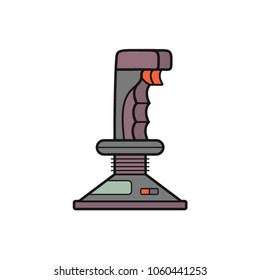 Old Black Joy Stick with Red Button Isolated on White Background. Vector flat illustration. Outline icon. White background