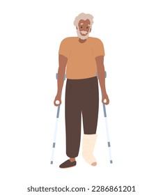 Old black Man with crutches and plastered foot