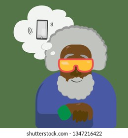Old black man is thinking about new type of communication