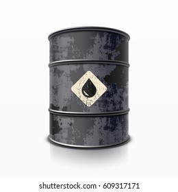Old black metal barrel for oil or other liquids