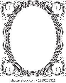 Old black oval frame with a blank space for text. Retro vintage greeting card, invitation or template for notes.