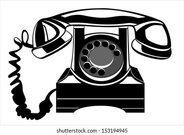 Old black phone. Vector illustration