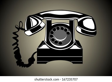 Old black phone. Vector illustration