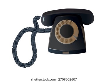 Altes schwarzes Drehtelefon. Vektor.