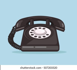 Old black telephone icon. Vector flat cartoon illustration