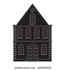 Old black town house. Vector illustration isolated on white background