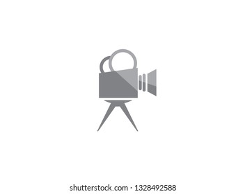 Old black Video Camera with the light on recording for logo design