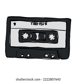 old black video cassette with film. cartoon sketch on a white background