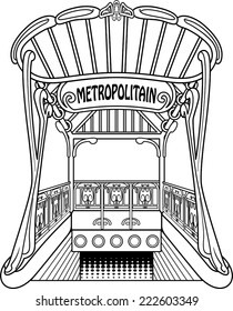 Antiga estação de metrô esboçada em preto e branco. Estilo essencial.