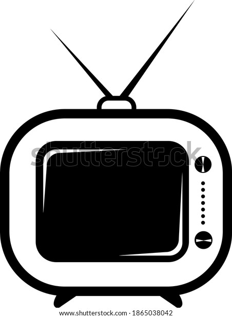 Old black and\
white tv icon. Retro TV\
logo
