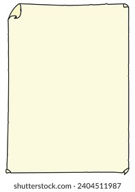 An old blank paper poster with curled edges set on a white background