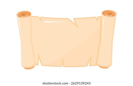 Old blank papyrus scroll is rolled up on both sides and isolated on white background