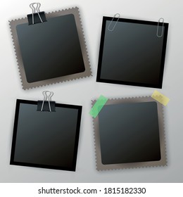 Old blank photo frame set with tape. Photo realistic Vector EPS10 Mockups. Retro Photo Frame Template for your photos.