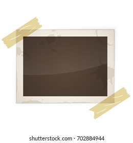 Old blank photograph tipped on the wall. Vector illustration.