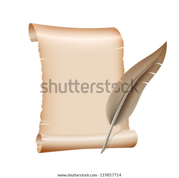 Old Blank Scroll Paper Feather Pen Stock Vector (Royalty Free) 119857714