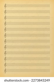 Old blank sheet music page. Music paper with empty stave for writing notes