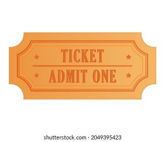 Old blank ticket isolated on white background. Realistic cinema ticket in flat style. Vintage admit one coupon entrance for cinema, theatre, Halloween party, Christmas performance. Vector illustration