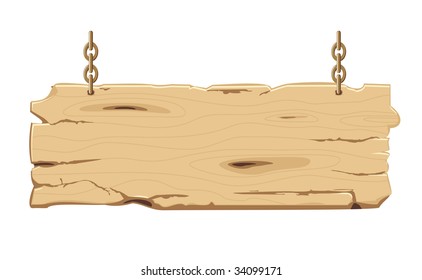 old blank wooden signpost on the chain, vector illustration